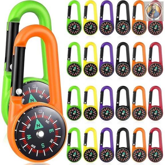 Sewroro 24 Pack Compass Carabiner Keychains