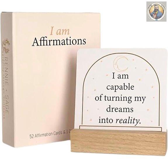 Positive Affirmation Cards with Wooden Stand (52 Pieces)