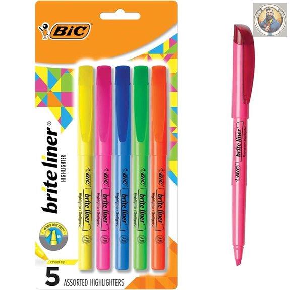 BIC Brite Liner Highlighters 5-Count Assorted Colors