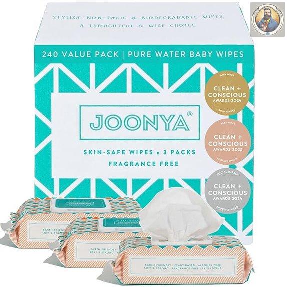 JOONYA Unscented Baby Wipes (3 Packs 240 Wipes)