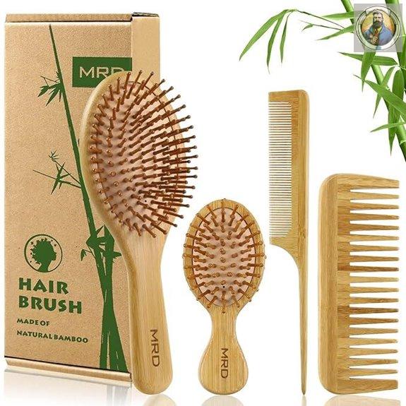 MRD Bamboo Hair Brush Set for All Hair Types
