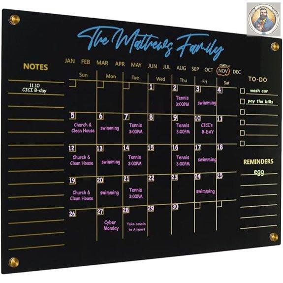 Black Acrylic Wall Calendar and Whiteboard