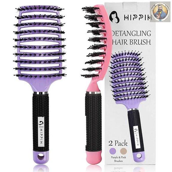 HIPPIH Boar Bristle Hair Brush Set for All Hair Types