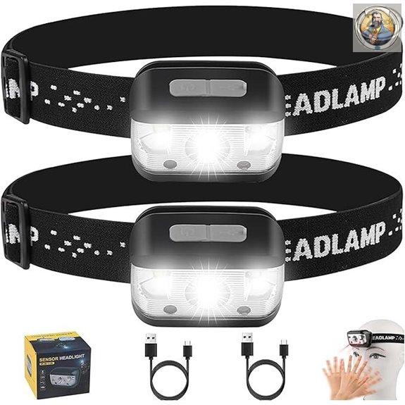 Rechargeable Bright LED Headlamps for Outdoors (2 Pack)