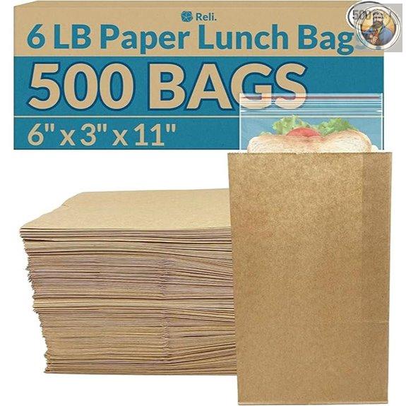 Reli. Brown Paper Bags 500 Count for Lunches/Snacks