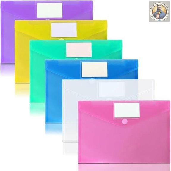 6 Pack Clear Poly Filing Envelopes with Labels