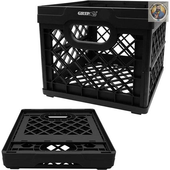 Grip Folding Storage Bin 6-Gallon Collapsible Milk Crate