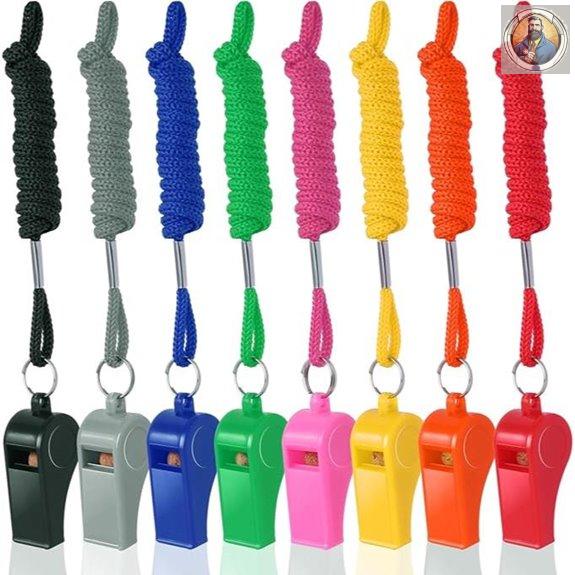 8-Pack Colorful Loud Sports Whistles with Lanyards