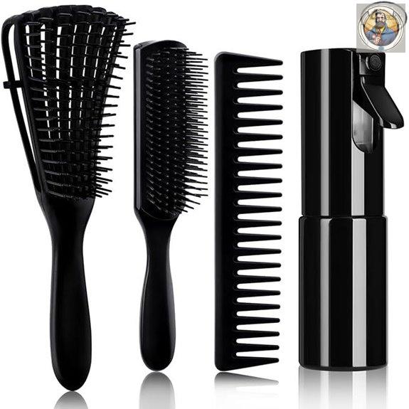 4pcs Curly Hair Brush Set with Detangler and Comb