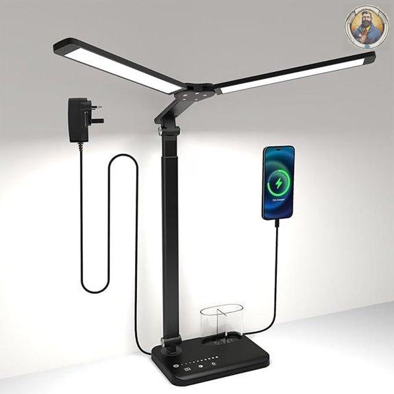 Woputne LED Desk Lamp with Dual Heads and USB