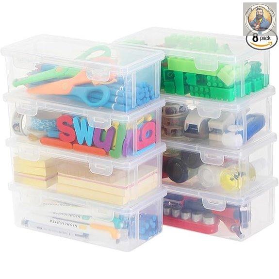 8 Pack Clear Plastic Pencil Storage Boxes