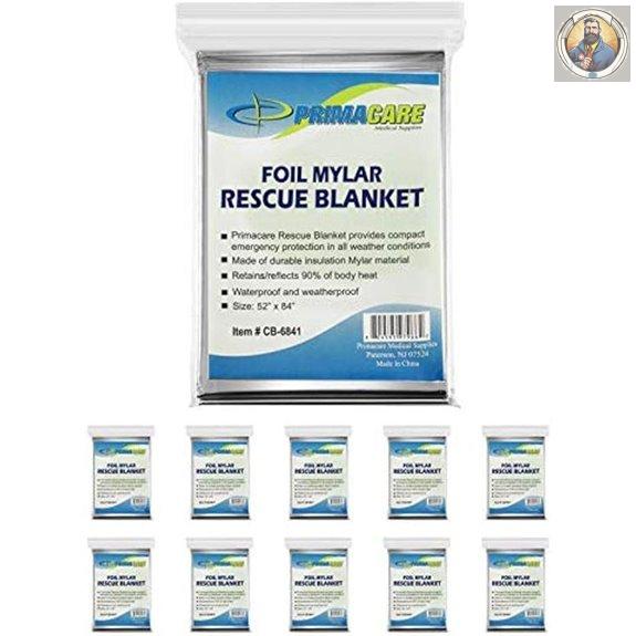 Primacare HB-10 Emergency Thermal Mylar Blankets (10 Pack)