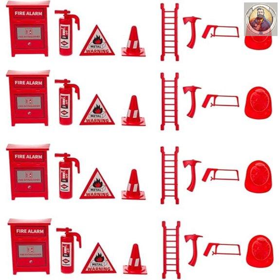 Mini Firefighter Pretend Play Set with 4 Toy Fire Extinguishers and Ladder