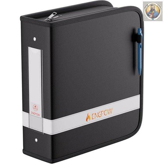 ENGPOW Fireproof 3-Inch D-Ring Binder with Zipper