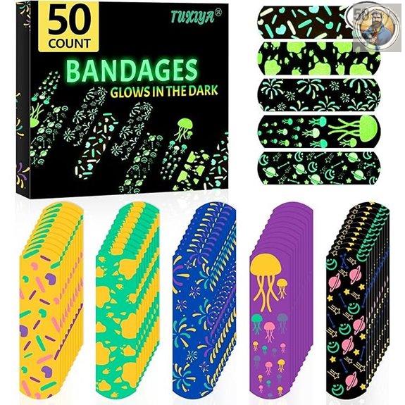 Kids Glow-in-the-Dark Waterproof Bandages (50 Pack)