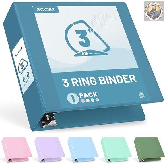 Sooez 3-Inch Heavy Duty D-Ring Binder 670 Sheets