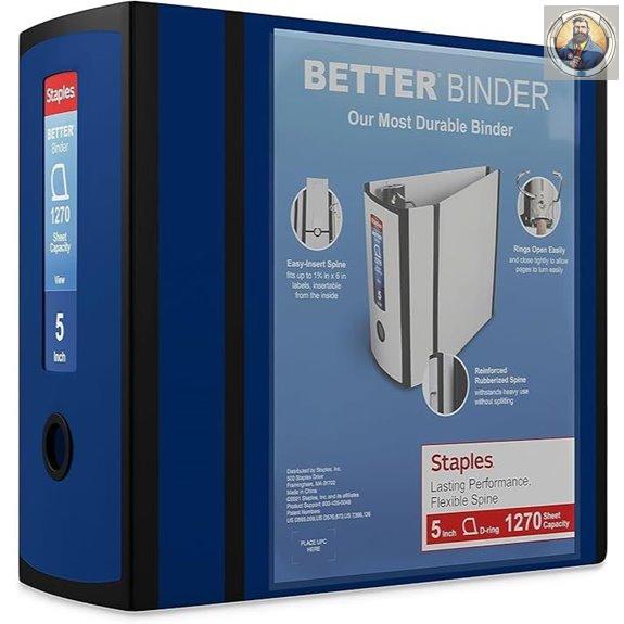 Staples Heavy-Duty 5 D-Ring View Binder Holds 1000 Sheets