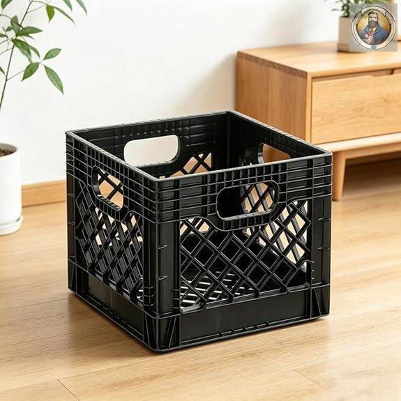 Heavy-Duty 16QT Black Plastic Milk Crate with Handles