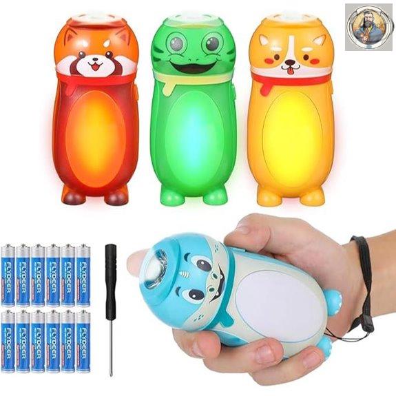 Mini LED Animal Flashlights for Kids (4 Pack)