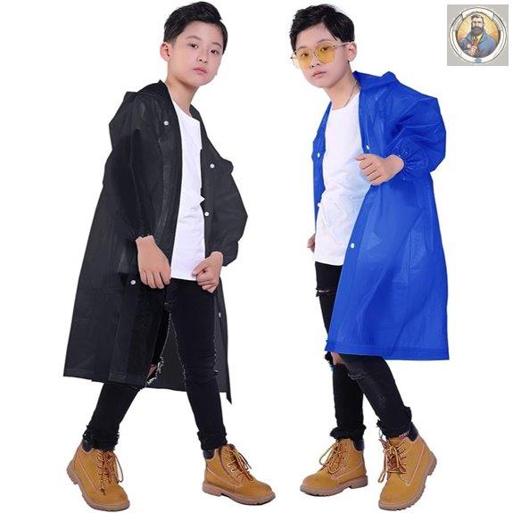 Kids Rain Ponchos 2-Pack Waterproof Reusable Rain Jackets