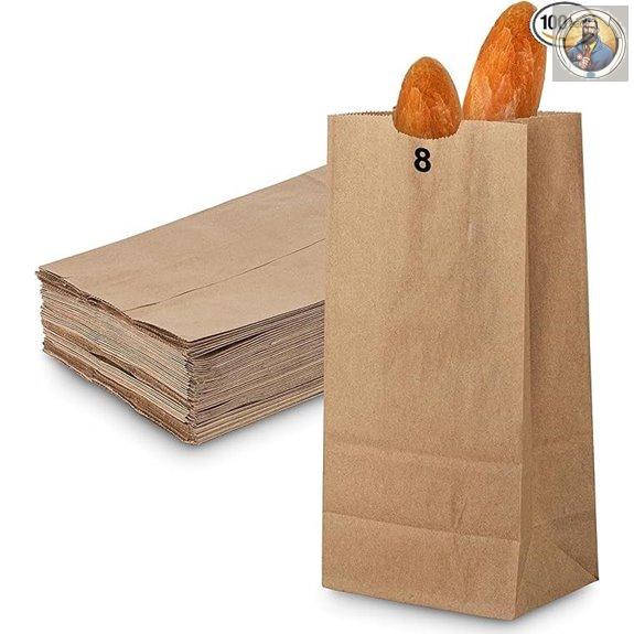 MT Products Kraft Paper Lunch Bags (Pack of 100)