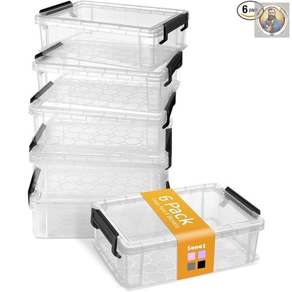 Sooez 6 Pack Large Clear Pencil Storage Boxes