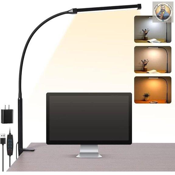 Voncerus LED Clamp Desk Lamp with USB Flex Arm