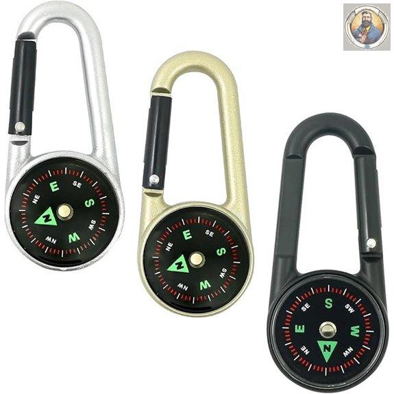 3 pcs Liquid Filled Compass Carabiner Keychain