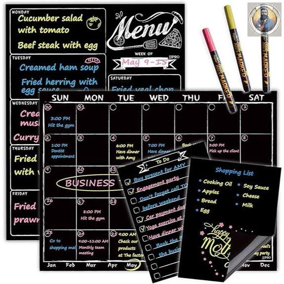Magnetic Monthly Calendar with Chalk Markers and Notepad