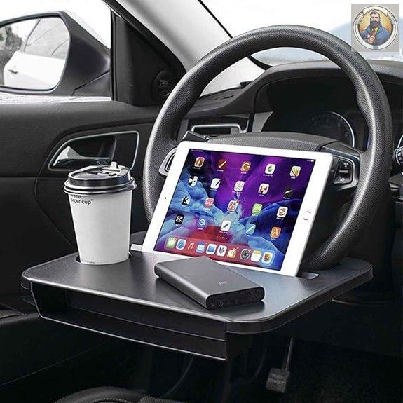 Double-use Steering Wheel Tray with Drinks Holder