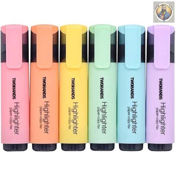 TWOHANDS Highlighter,Chisel Tip Marker Pen,6 Assorted Pastel Colors,H2007