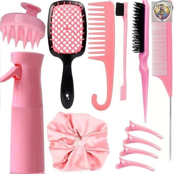 12-Pack Hair Brush Set with Spray Bottle (Pink)