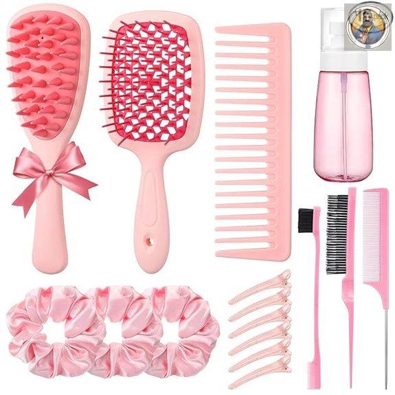 Auroray 16-Piece Pink Hair Brush Set for Women