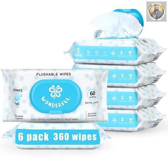 Flushable Unscented Plant-Based Wipes (6-Pack)