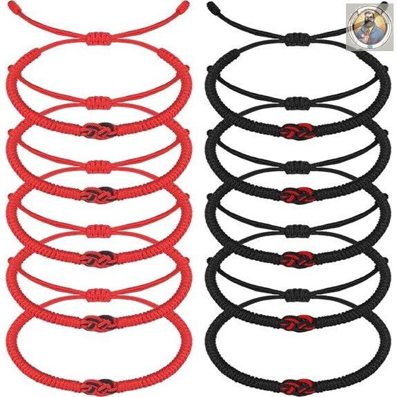 Matching Couple Bracelets Set - Red & Black Cord
