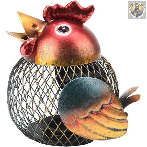 Farmhouse Iron Rooster Coin Bank - Red 5.5 Inches