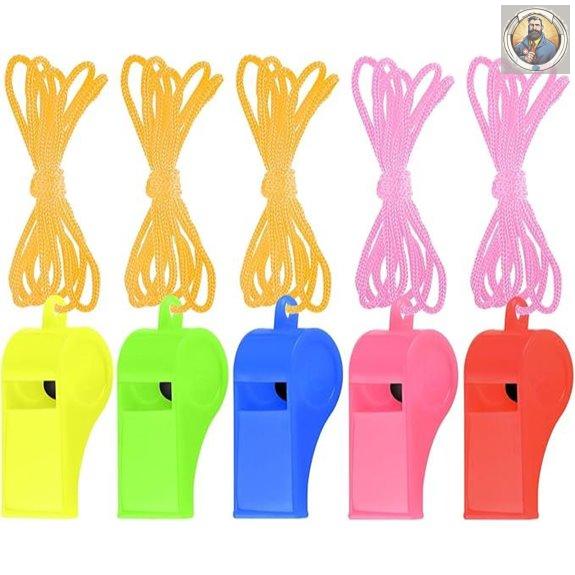 5 Pcs Referee Loud Plastic Whistles with Lanyards