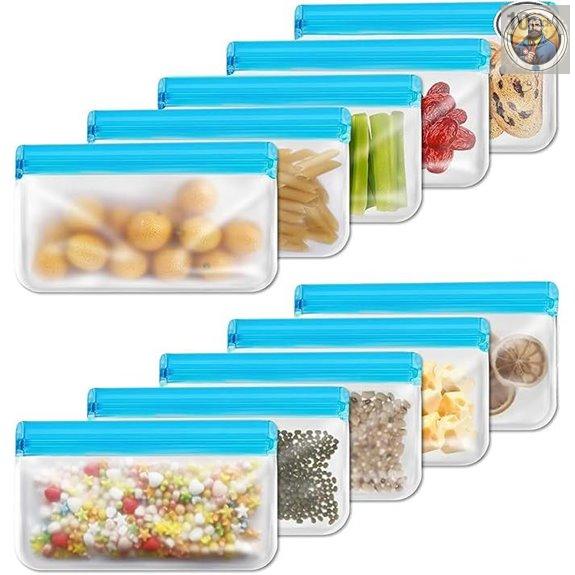 10 Pack Reusable BPA-Free Snack Bags