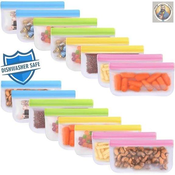 Lerine Reusable Snack Bags 16-Pack Leakproof & Dishwasher Safe