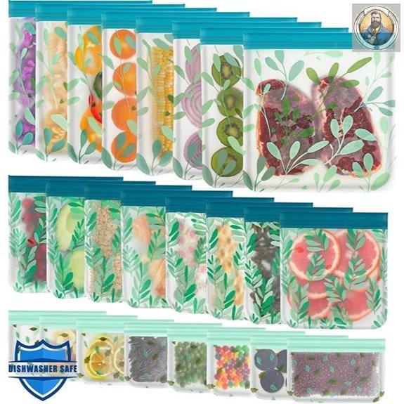 24 Pack Reusable Silicone Food Storage & Travel Bags