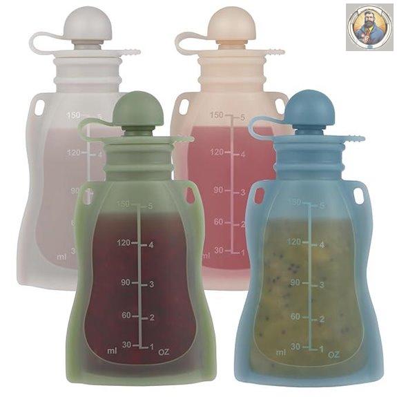 Eascrozn Reusable Silicone Baby Food Pouches (4 Pack)