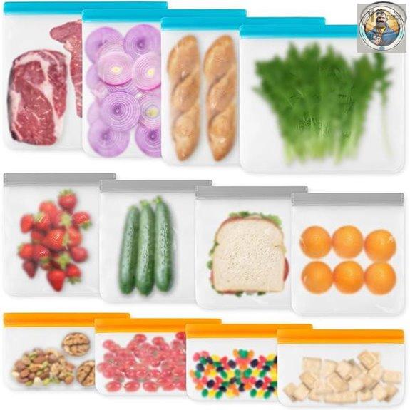 12-Pack Reusable Silicone Freezer & Food Storage Bags