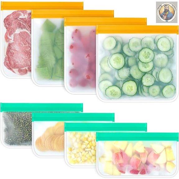 Reusable Silicone Sandwich and Snack Bags (8 Pieces)