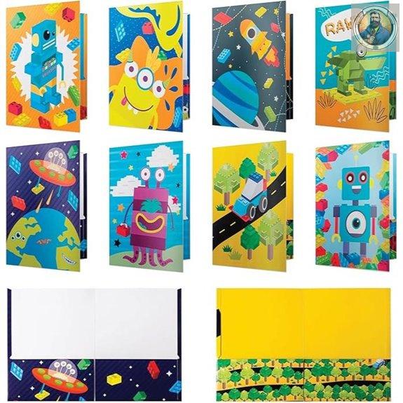 Kids Pocket Folders Set with Robot Space Blocks Designs