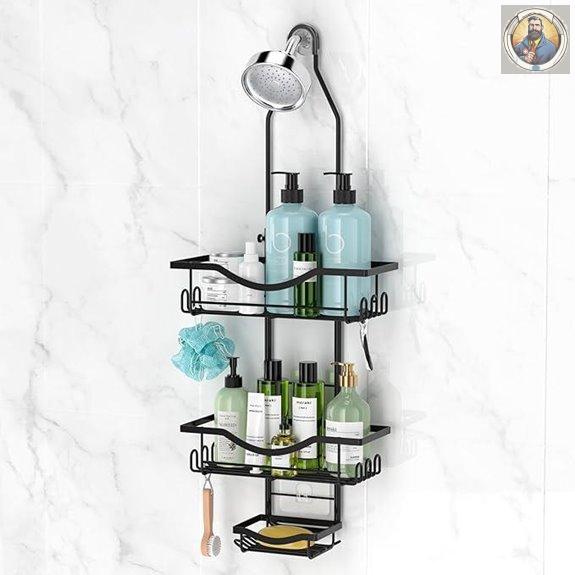 Adjustable Rustproof Shower Caddy with Hooks and Large Capacity