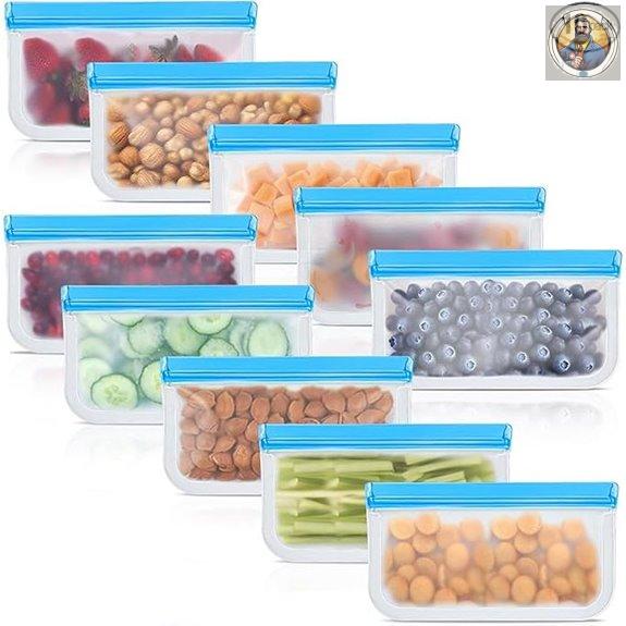 10 Pack Reusable Silicone Food Storage Bags