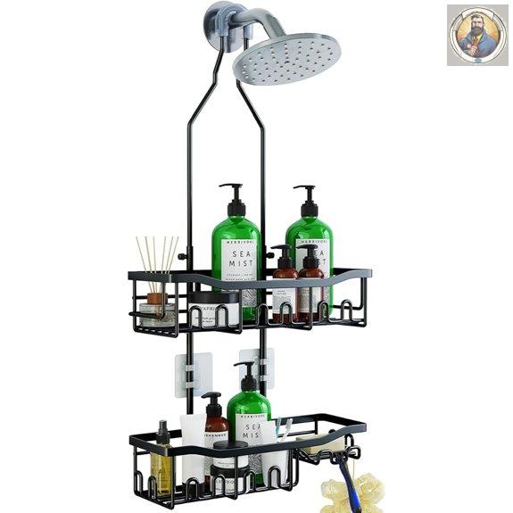 Extended Shower Organizer with Hooks and Soap Holder