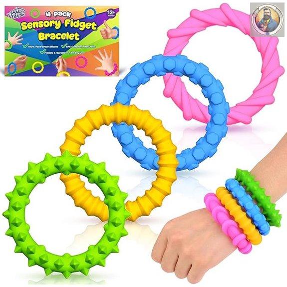 Sensory Fidget Toys - 4 Pack Silicone Bracelets