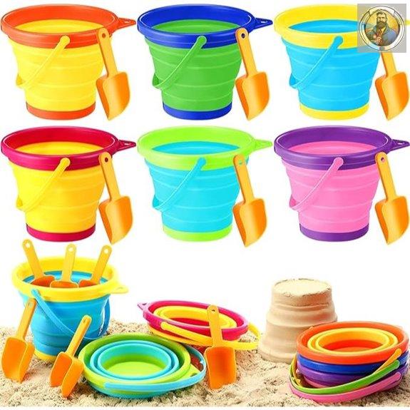 Realspring 6 Pack Collapsible Beach Buckets & Shovels