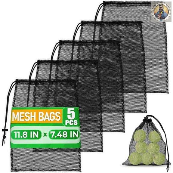 5-Pack Small Mesh Drawstring Bags for Sports and Travel